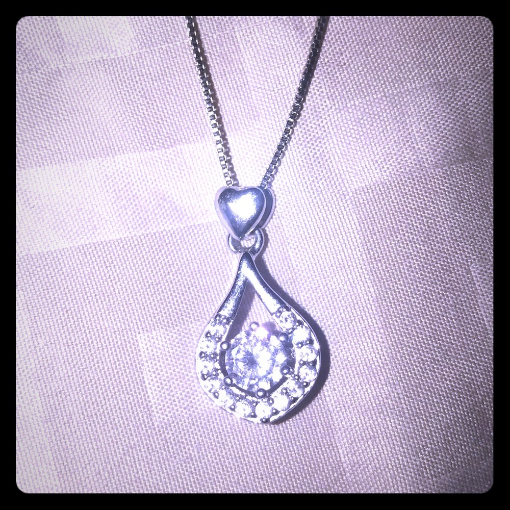 Bright Silver color teardrop/sm heart charms w/ CZ